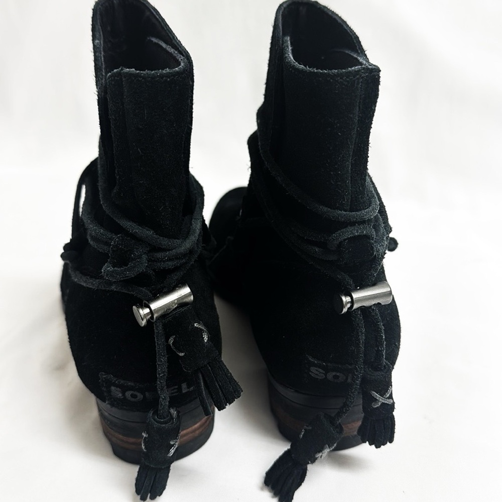 SOREL Farah Black Suede Ankle Boots Block Heel NL2682 Size 8.5 EUC - Picture 6 of 10